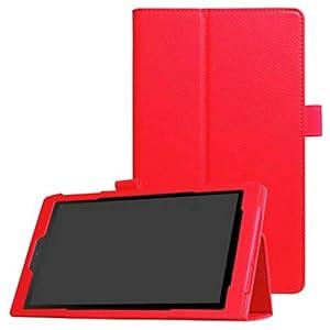 ZZOUGYY Tablet Cover for Amazon Kindle Fire HD8 6th 7th 8th Generation(2016/ 2017/ 2018 Release), Ultra Slim Folio Stand Lightweight Leather Case for Kindle Fire HD 8 6/ 7/ 8th Gen 8" (Li-Red)