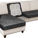 4PCS Couch Cushion Covers for Sectional Sofa Leather Look L Shape Couch Both Left/Right Chaise Lounge Separate Cushion Sofa Seat Slipcovers (3 Seater + 1 Chaise, Dark Grey)