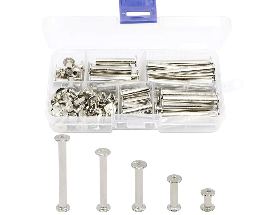 LBY 100pcs Phillips Chicago Screws, M5 x 10/20/30/40/50mm Binding Screw Posts, Book Screws, Binding Barrels and Screws Assortment Kit for Leather Saddles, Purses, Belt Repair, Nickel-Plated (Silver)
