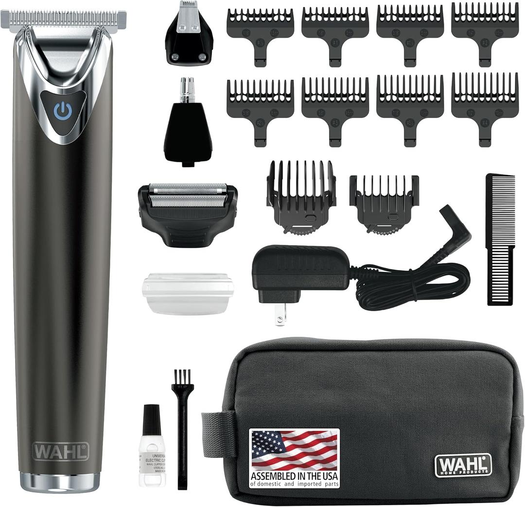 WAHL USA Stainless Steel Lithium Ion 2.0+ Slate Beard Trimmer for Men - Electric Shaver, Nose Ear Trimmer, Rechargeable All in One Men's Grooming Kit - Model 9864
