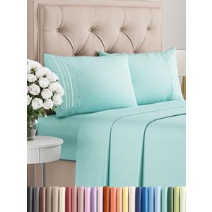 Queen Size 4 Piece Sheet Set - Comfy Breathable & Cooling Bed Sheets Set - Hotel Luxury Bedding for Women, Men, Kids, Teens, Boys & Girls - Deep Pockets, Ultra-Soft, Wrinkle Free - Oeko-Tex - Spa Blue
