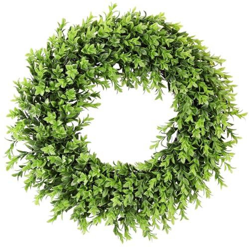 22" Real Touch Artificial Boxwood Wreath Preserved for Front Door Faux Green Wreath Will Keep Your Door Walls and Windows Fresh All Year Round and is an Great Home Decor
