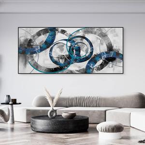 XLSJERST Extra Large Blue Abstract Canvas Wall Art - Modern Art Wall Decor for Living Room, Bedroom, Office (Blue and Gray-Black frame)