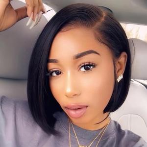 Brazilian Virgin Human Hair Pixie Cut Wig - 1B# Short Layered Glueless Wig for Black Women (one size, Side split version: Black)