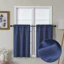 Lecloud Bessie Blue Kitchen Curtains 36 Inch Length 2 Panels, Faux Linen Textured Curtains for Bedroom Small Windows, Burlap Window Short Curtain Tiers for Boy's Room, Each 30 W x 36 L