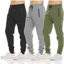 PURE CHAMP Mens 3 Pack Fleece Active Athletic Workout Jogger Sweatpants for Men with Zipper Pocket and Drawstring Size S