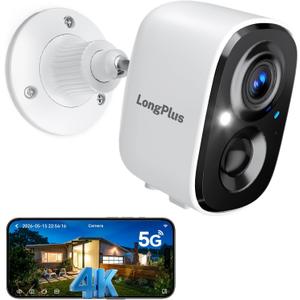 LongPlus 8MP Security Cameras Wireless Outdoor: 4K Battery Powered Security Camera, Outside Camera Support 2.4G/5GHz WiFi, 24/7 Recording, Color Night Vision, AI Motion Detection, SD/Cloud Storage