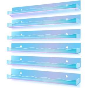 15" Nail Polish Rack Wall Mounted Floating Shelves Acrylic Paints Gel Polish Organizer and Storage with End Caps for Kid Room, Books, Nail Techs, Art Lovers, Great Display Salons, Rainbow