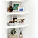 White Corner Floating Shelves for Wall  Set of 4, Rounded Wood Wall Mounted Corner Shelf with Hardware, Space Saving Decorative Storage for Kids Room, Bathroom, Living Room, Office  White