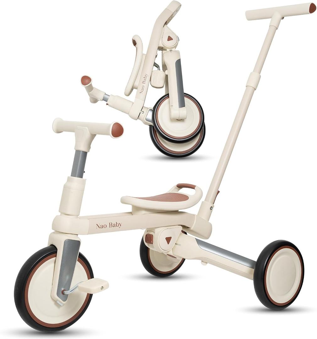 Toddler Tricycle 5-in-1 Folding Convertible Tricycle for Toddlers 1-3 & Tricycles for 3-5 Year Olds | Toddler Bike & Balance Bike 2 Year Old | Push Car with Removable Handle and Baby Tricycle, Medium
