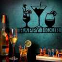 Funrous Bar Signs Wall Decor Happy Hour Sign Art Metal Bar Decorations Vintage Drinks Decorative Drink Plaques for Home Open Pub Decor(Black)