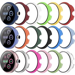 18 Pack Case for Google Pixel Watch 3 45mm with Tempered Glass Screen Protector, Shockproof Hard PC Bumper Protective Cover Compatible with Pixel Watch 3 45mm