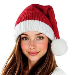 Diffy Homy Santa Hat Christmas Hat Xmas Adult Women Men Washable Fade-restant Knitted Soft Warm Long for Christmas New Year Festive Holiday Party Outdoor Winter Red