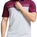 Rouen Polo Shirts for Men Quick Dry Regular Fit Casual Color Block Chest Print Active Short Sleeve Collared Mens Golf Shirt (M)