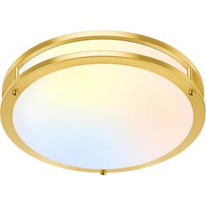 13 Inch LED Flush Mount Ceiling Light, Gold Kitchen Light Fixture with 2700K/3000K/4000K/5000K/6500K 5 Color Adjusted, Dimmable Modern Round LED Light for Bedroom Bathroom Living Room Laundry, 1-Pack