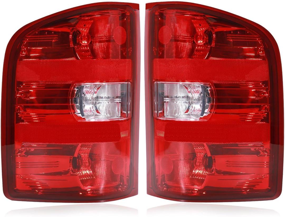 Tail Lights Assembly Compatible with 2007-2013 Chevy Silverado 1500 2500HD 3500HD GMC Sierra 2500 HD 3500 HD, Rear Light Taillights Replacement # GM2801207 GM2800207 (Red Border)