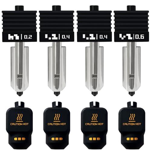 3PCS P2S/H2C/H2S/H2D Hotend Kits Silicone Socks with Identification Code 2PK 0.4mm and 1PC 0.2/0.6mm Hardened Steel Nozzles- for 3D Printer A1/A1 Mini Extruder Hot End/Printhead Heatbreak Heat Block
