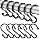 Shower Curtain Hooks Rings, Shower Hooks for Shower Curtains, Rust Proof Metal S Shaped Decorative Shower Curtain Rings Black Set of 24PCS Black