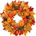 Sggvecsy Fall Wreath 22 Artificial Autumn Front Door Wreath with Pumpkin Cluster of Berries Maple Leaves Pine Cones Acorn for Outside Indoor Wall Window Festival Thanksgiving Harvest Fall Decor
