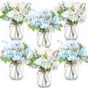Zeyune 6 Sets Mason Jar Table Centerpiece with Hydrangea Artificial Flowers in Glass Vase Farmhouse Decorative Mason Jar Floral Arrangement for Coffee Table Wedding Living Room Home Decor(Blue, White)