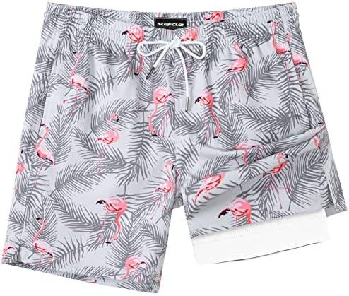 SURF CUZ Mens Swim Trunks with Compression Liner Swim Shorts 7" Swimming Trunks Stretch 7 Inch Swim Suits Quick Dry M/L