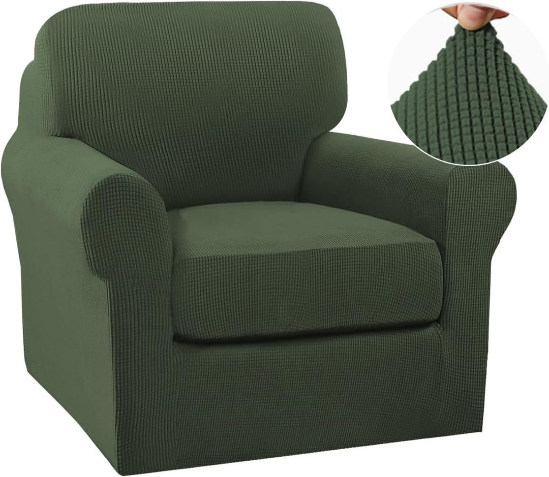 Turquoize 2 Piece Chair Covers Chair Slipcovers for Living Room Small Armchair Chair Cover with Arms Washable Furniture Cover for Chairs Feature Thick Jacquard Fabric (Small Armchair, Bronze Green)