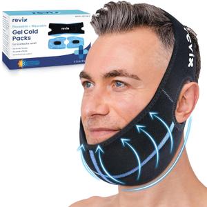 REVIX Wisdom Teeth Ice Pack Head Wrap with 3D Sewing Jaw Ice Pack for Face Oral Surgery Pain Relief for TMJ, Tooth Extraction & Teeth Removed, Extra Snug Fit with 4 Hot Cold Gel Packs, Black-Packs 2