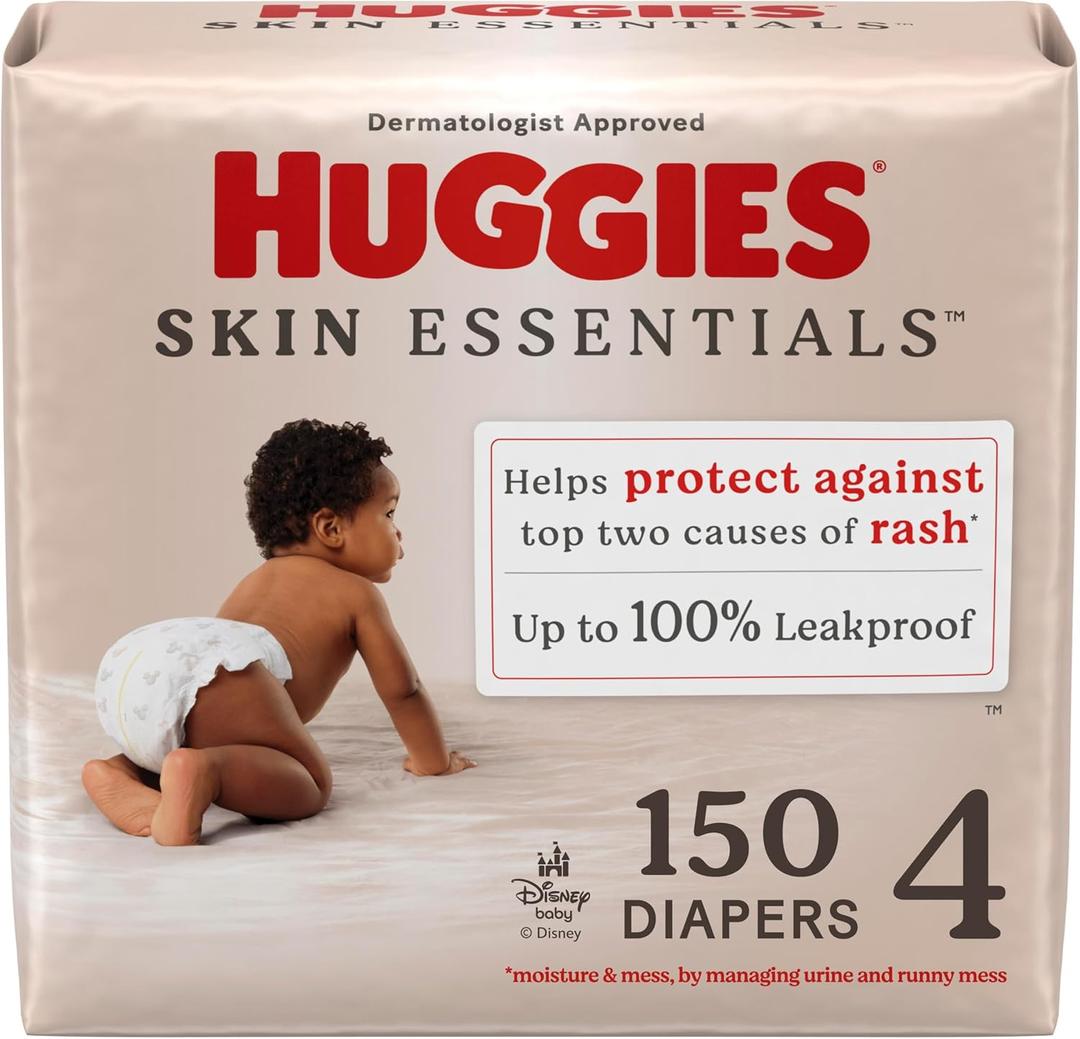 Huggies Size 4 Diapers, Skin Essentials Baby Diapers, Size 4 (22-37 lbs), 150 Count (6 Packs of 25) 