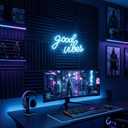DECANIT Good Vibes Neon Sign Ice Blue, Cool LED Light for Wall Decor, Game Room, Man Cave, Bar, Streamer Setup, USB Powered Gamer Gift, 16.1x8.3 Inch
