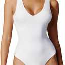 IUGA Bodysuits for Women Tummy Control V Neck Backless Bodysuit Tops Sleeveless Tank Top Body Suits for Women (Large, White)