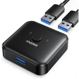 iDsonix USB 3.0 Switch 1 in 2 Out(2 in 1 Out) Bi-Directional, USB Switch 2 Computers Share 1 Device for Printer,Scanner,Keyboard, USB Sharing Switch with 2pcs A to A 3.3ft Cables