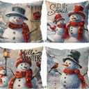 GAGEC Christmas Pillow Covers 18x18 Inch Set of 4 Snowman Pillow Case Vintage Christmas Xmas Winter Home Decor Living Room House Decorative Cushion Case for Sofa Couch