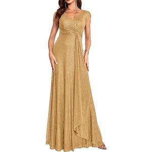 meilun Short Sleeve Sequin Dress for Women Formal Evening Gowns Sparkly V Neck 1920s Long Dress Size L