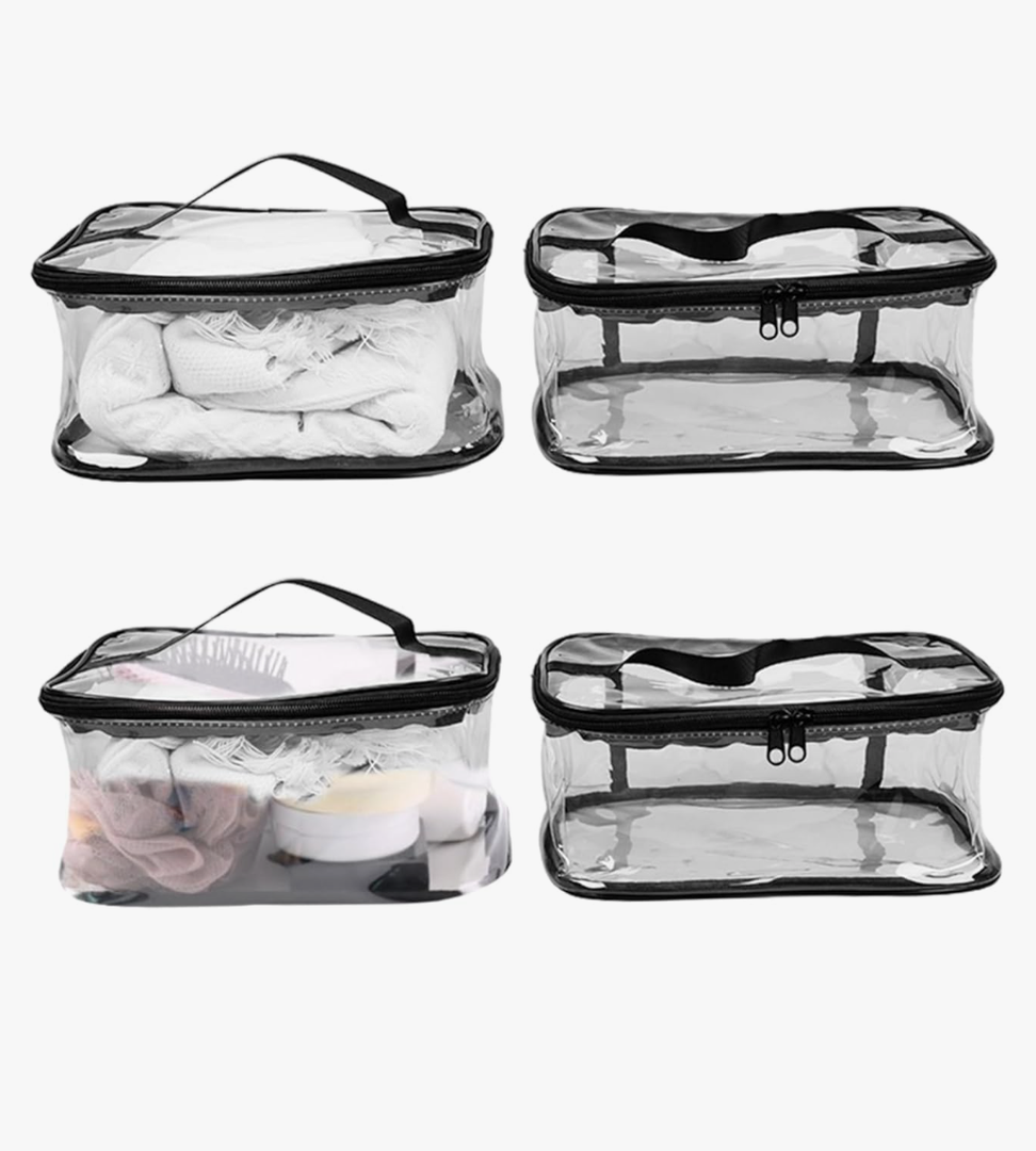 Clear Makeup Bag, 4Pcs Clear Makeup Bags with Zipper, 6.7x9.5x4.3 Inch PVC Small Toy Storage with Handle, Travel Pouch for Home, Toy Room, Outdoor, Small Storage