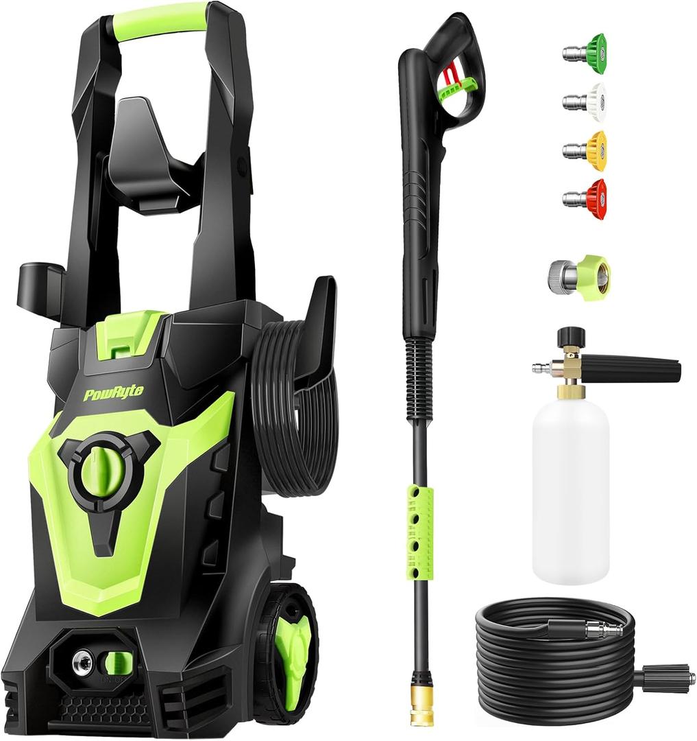 PowRyte Electric Pressure Washer, Foam Cannon, 4 Different Pressure Tips, Power Washer,4500 PSI 2.6 GPM