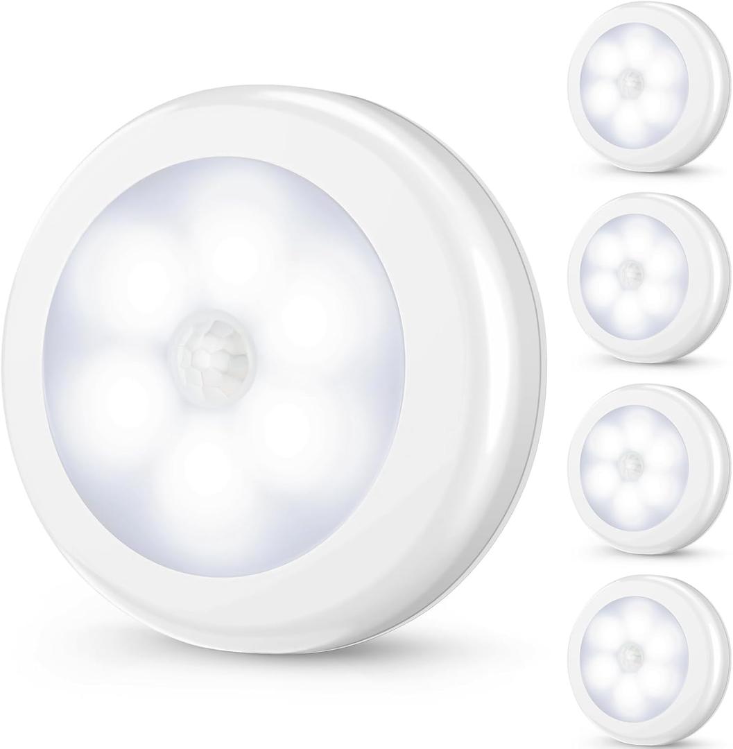Mlambert 4 Pack Motion Sensor LED Night Light, Cordless Battery-Powered Stick-on Magnet Closet Lights, Safe Lights for Stairs, Cabinet, Cool White