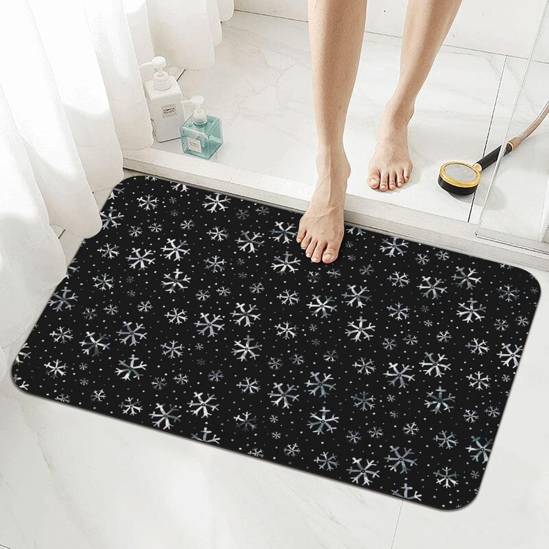 Jbofyee Christmas Winter Snowflakes Bath Mat Rugs 15.7x23.6 in, Diatomaceous Earth Bathroom Rug Rubber Non-Slip Absorbent Bathroom Mat for Bathroom Kitchen Floor, Tub and Shower Sink