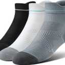 BRISIRA Coolmax Bamboo Viscose Women Compression Running Ankle Socks No Show Athletic Wicking Thick Cushioned Arch Support (5-7, Black + White + Grey High)