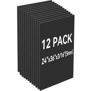 12 Pack Black Foam Board 24"x36", 3/16" Thick Foam Core Board for Projects, Black Poster Board for Painting, Displaying, and Craft Projects