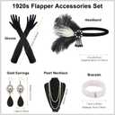 PLULON 1920s Flapper Great Gatsby Accessories Set Fashion Roaring 20's Theme Set (Black, White)
