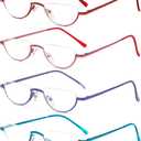 REAVEE 4 Pack Half Lens Reading Glasses for Women Retro Designer Metal Frame Half Moon Readers Spring Hinges with Pouch, Red Pink Blue Purple 2.0