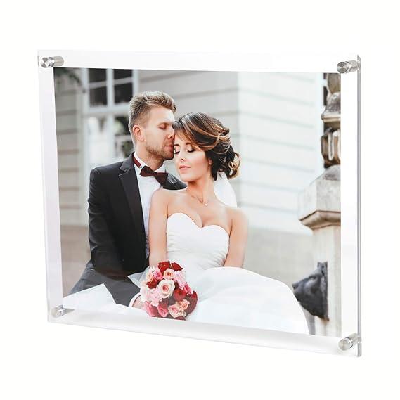 Magicool 11x14 Clear Acrylic Wall Mount Floating Double Panels Frameless Picture Frame for Picture Photo Degree Certificate Home or Office(Full Frame is 12.5 x 15.5 inch)