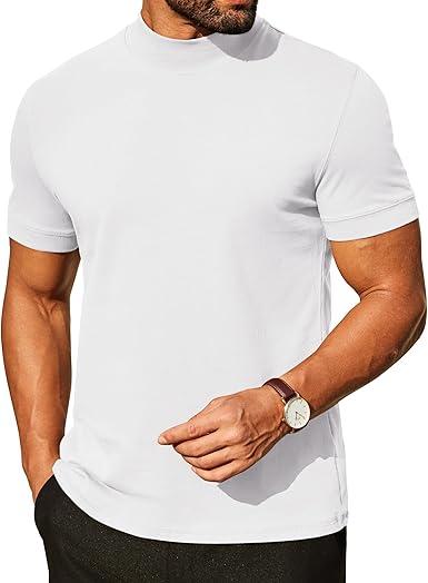 COOFANDY Mens Mock Turtleneck Shirts Casual Premium Cotton Short Sleeve Shirt 2025 Basic Half Neck T-Shirts, Size XL