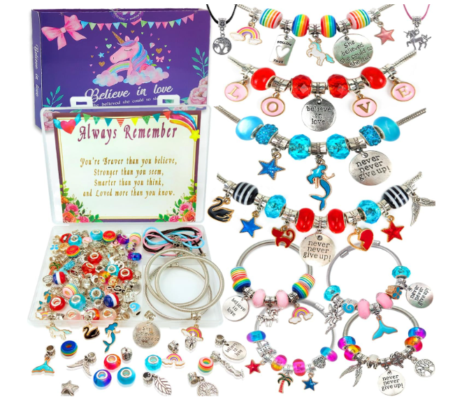Charm Bracelet Making Kit, Unicorn Mermaid Jewelry Making Supplies Beads DIY Art Craft Set Jewelry Making Kit for Girls Teens Age 6-12
