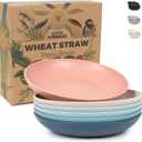 Grow Forward Premium Wheat Straw Pasta Bowls - 30oz Unbreakable Wide & Shallow Dinner Plate Bowls Set of 6 - Microwave Safe Reusable Plastic Pasta Bowls for Kids, Adults, Salad, Camping, RV - Tropical