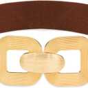Wide Elastic Belts for Women Stretchy Cinch Waist Belt for Dresses (Fit Waist 30"-33", Bling Brown Band Gold Buckle)