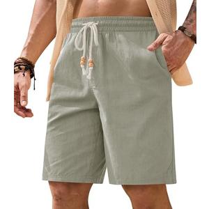 VOGSTART Men's Casual Cotton Shorts Drawstring 8 Inch Summer Vacation Shorts with Pockets (L)