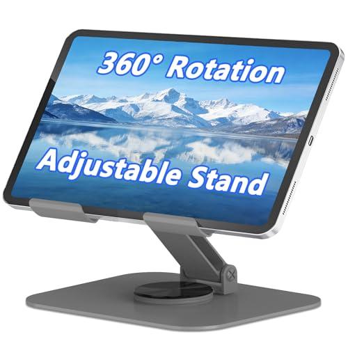 TAPMEI 360° Rotation Tablet Stand, Ultra Stability Base Fully Folded Easy to Store and Carry Adjustable iPad Stand Compatible with 4-13" Tablet E-Reader iPad Pro/Air/Mini and More (Grey)