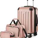 Amazon Basics 3-Piece Luggage Set, Including One Carry-On Luggage (22" Expandable Hardside Suitcase With 8 Spinner Wheels), One 15-inch Tote Bag, and One 10-inch Compact Travel Bag, Rose Gold