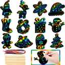 GOMANCHE 48 Pieces Christmas Scratch Art for Kids, DIY Rainbow Scratch Paper Magic Art Crafts Bulk, Christmas Hanging Ornaments for Kids Party Favors